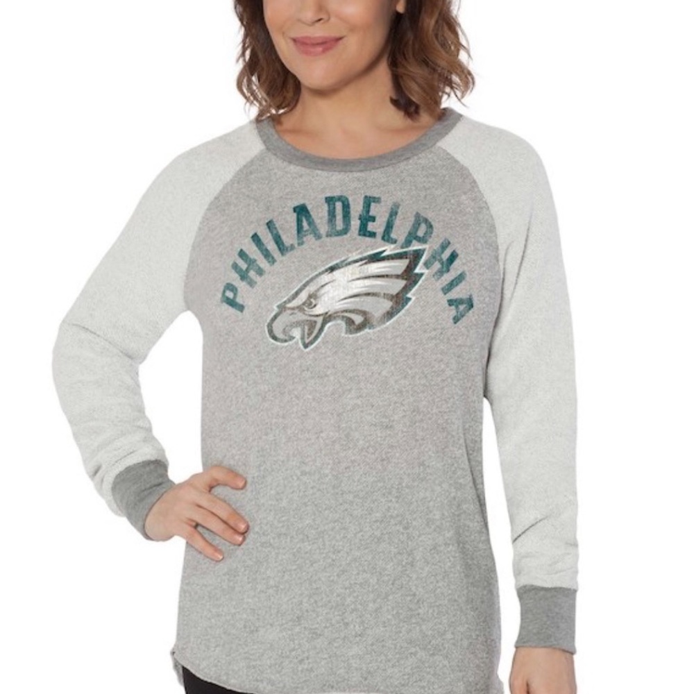 Philadelphia Eagles Touch by Alyssa Milano Medium Charcoal Gray Crewneck Sweater